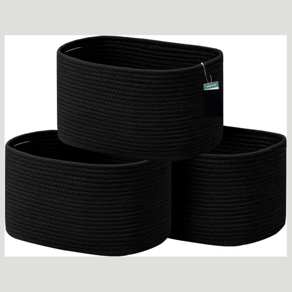 Set of 3 Oval Basket Larger Woven Cotton Rope Cube Storage Basket, 15x10x9'' - Picture 1 of 6